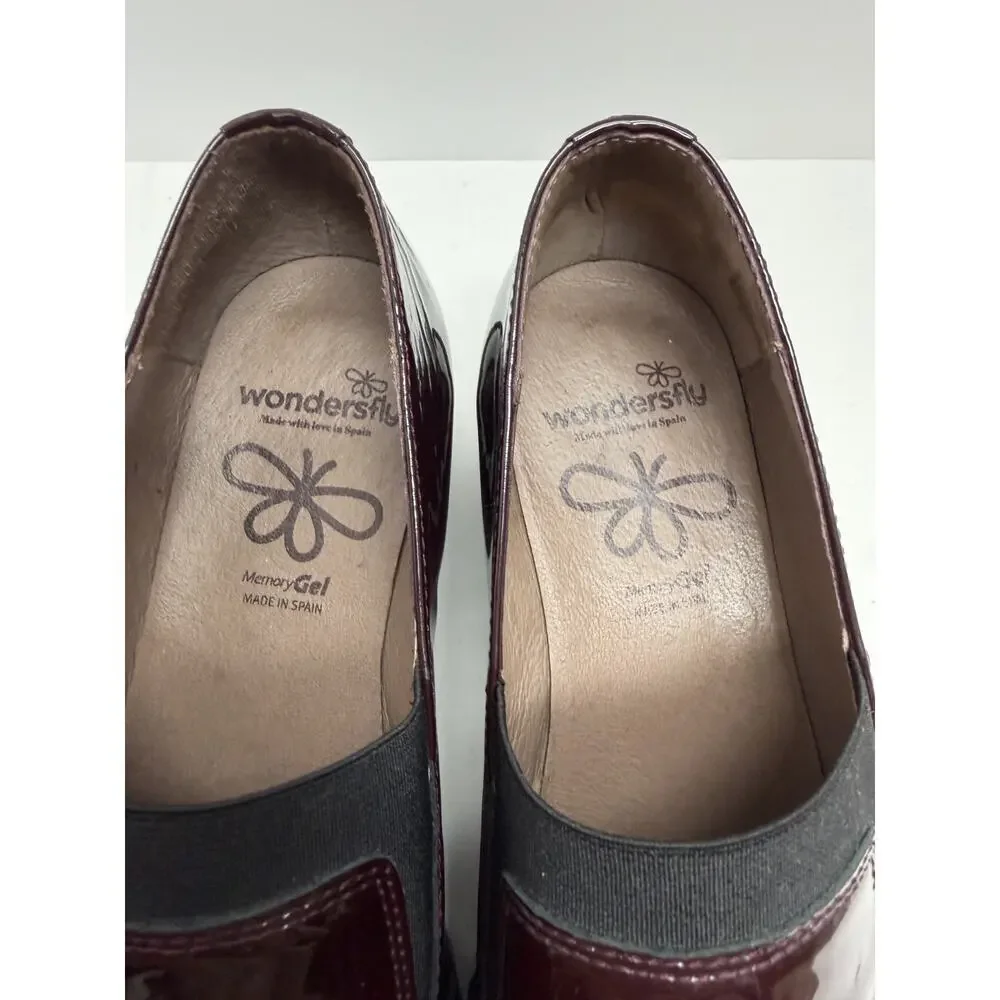 Wondersfly Women’s Patent Leather Burgundy Wedge Loafers with Tassels Size 40/9